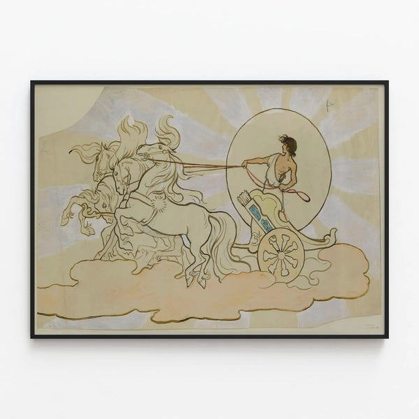 Artistic poster: Joel on his chariot drawn by horses — framed artwork on a wall