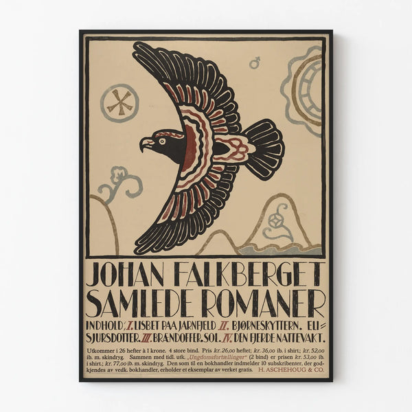 Vintage decorative poster « Johan Falkberget Collected Novels » with stylized eagle