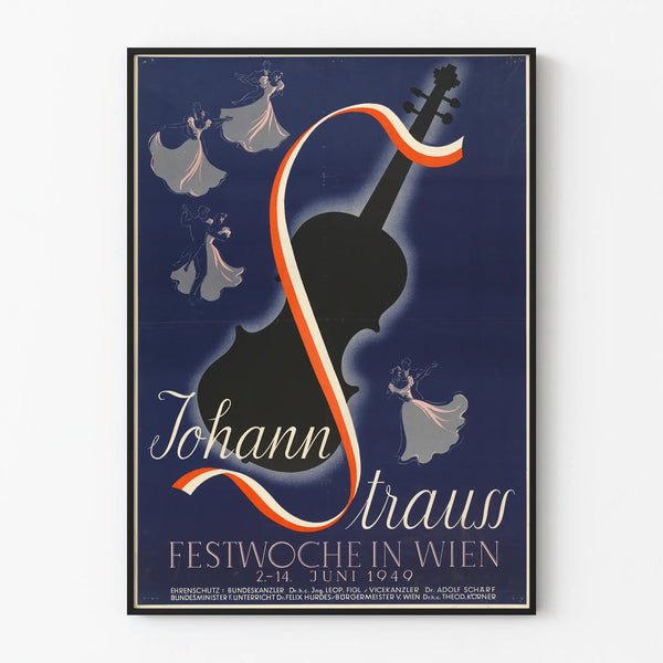 Vintage musical wall decoration poster of Johann Strauss Festival Week 1949