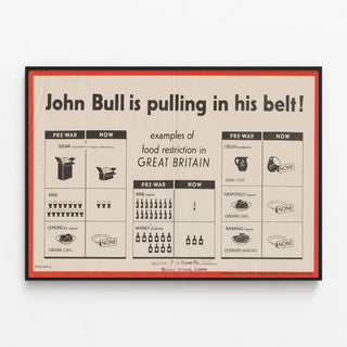 Vintage John Bull Poster - Food Restrictions in Great Britain — framed artwork on a wall