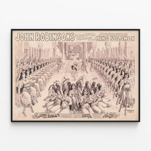 Vintage Poster John Robinson's 10 Big Shows with King Solomon - Antique Theater Decor — framed artwork on a wall