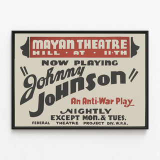 Johnny Johnson Theatre Poster - Anti-War Play — framed artwork on a wall
