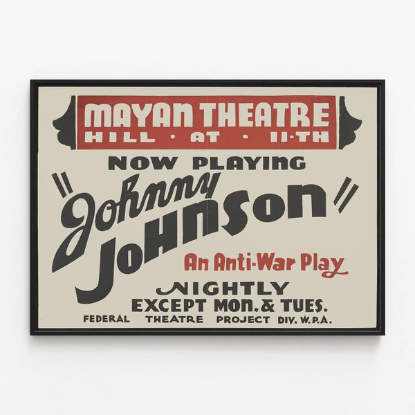Johnny Johnson Theatre Poster - Anti-War Play — framed artwork on a wall