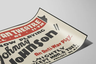 Vintage poster for the anti-war play Johnny Johnson at the Mayan Theatre — artwork view