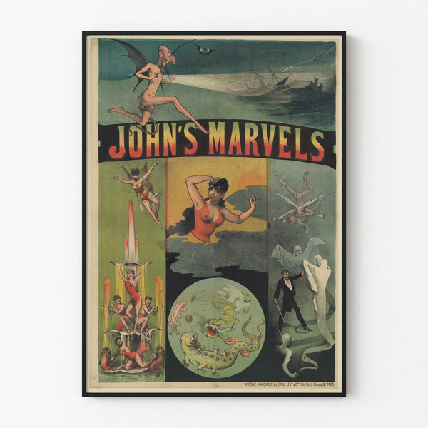 Vintage poster 'John's Marvels' enchanting and fantastical illustration