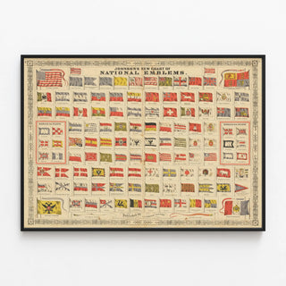 Vintage poster of national emblems by Johnson — framed artwork on a wall