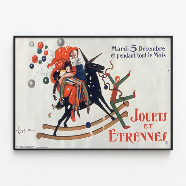 Vintage Poster of Toys and Holiday Gifts – Retro Wall Decoration — framed artwork on a wall