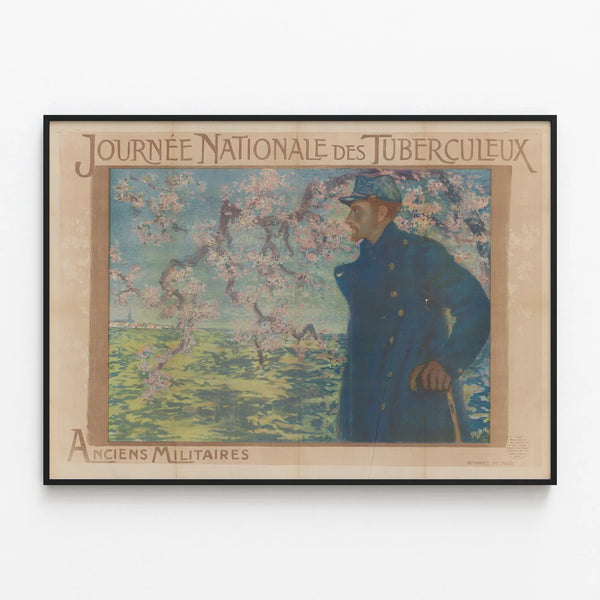 Vintage Poster for the National Day of Former Military Tuberculosis Patients — framed artwork on a wall