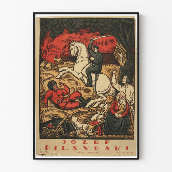 Vintage poster of Jozef Pilsudski on horseback for wall decoration