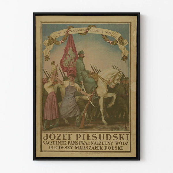 Historical wall poster of Józef Piłsudski on horseback