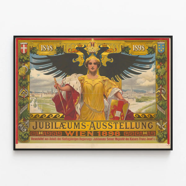 Vintage poster for the Jubilee Exhibition Vienna 1898 historical wall decoration — framed artwork on a wall