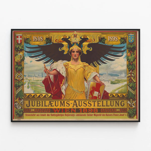 Vintage poster for the Vienna Jubilee Exhibition 1898 wall decoration — framed artwork on a wall