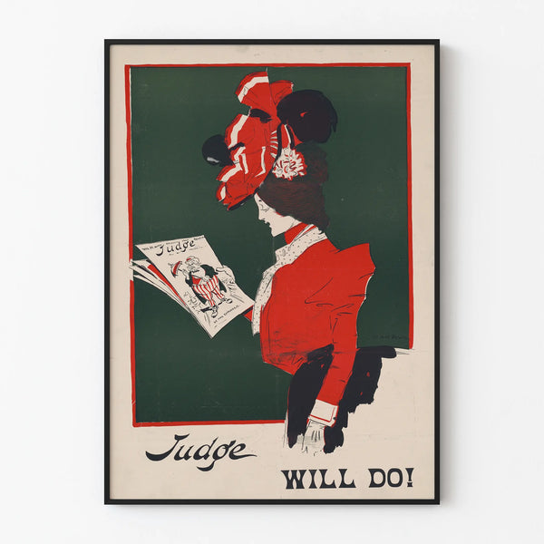 Vintage Judge Will Do poster in red and green for wall decoration