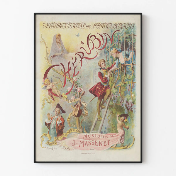 Vintage poster of the opera 'Chérubin' by Jules Massenet for wall decoration