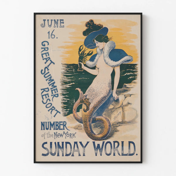 Vintage poster of a siren for Great Summer Resort - Sunday World