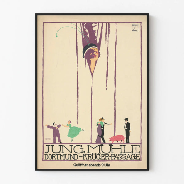 Vintage Art Deco Wall Decoration Poster Jungmühle Dortmund Krüger Passage