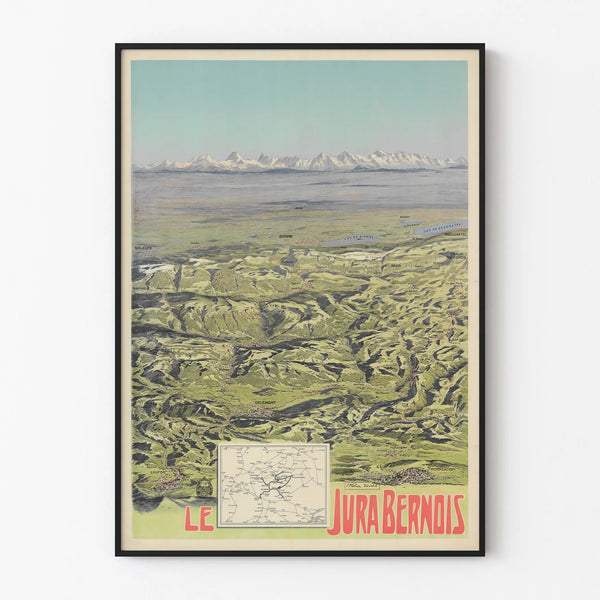 Vintage poster of the Jura Bernese region - Decorative panoramic map