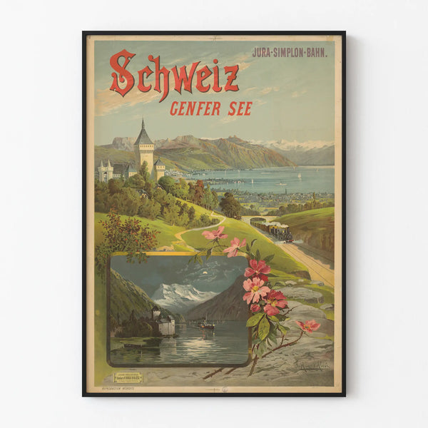 Vintage Jura-Simplon Railway Swiss Lake Geneva Poster – Vintage Wall Decoration