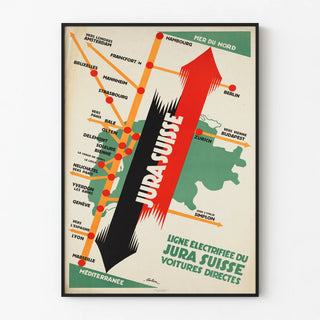 Vintage Poster of the Electrified Line of the Swiss Jura - Railway Map