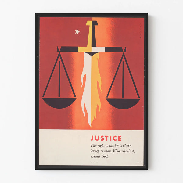 Poster Illustration of the Balance of Justice in Flames
