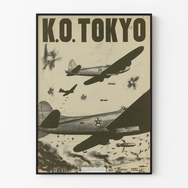 Vintage poster of bombing K.O. Tokyo - historic wall decoration