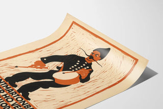 Vintage poster of a traditional musician with drum