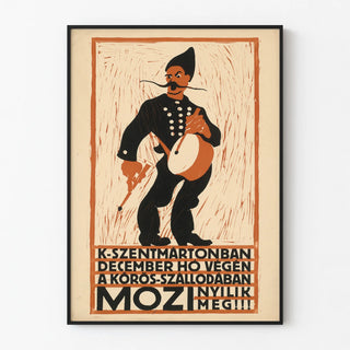 Vintage poster of a traditional musician with drum