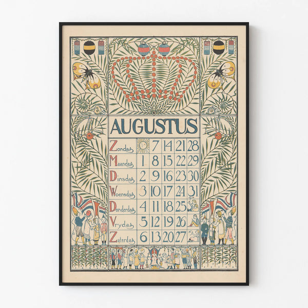 August 1898 Calendar Poster - Vintage Wall Decoration
