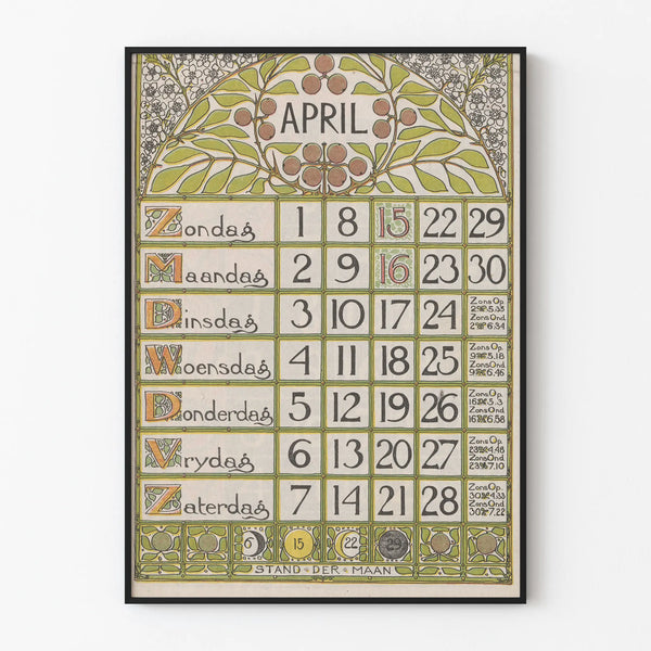 April 1900 Art Nouveau Style Calendar Poster