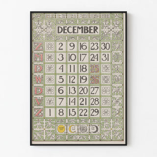 December 1900 Vintage Style Poster with Calendar and Botanical Illustrations