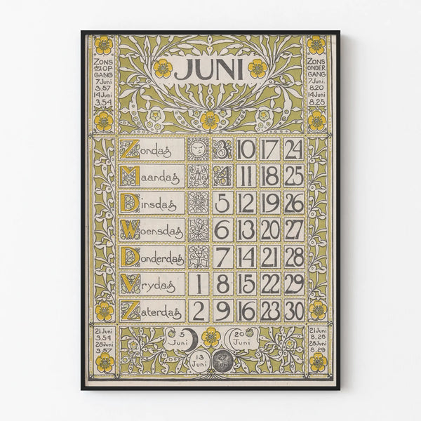 Decorative calendar poster June 1900 vintage