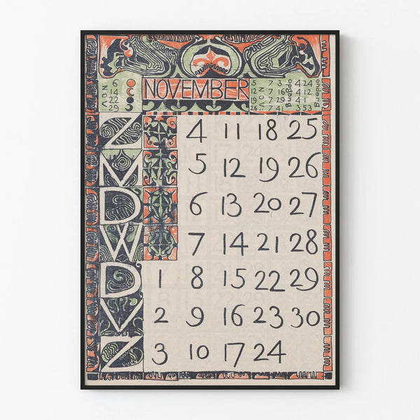November 1900 Art Nouveau Style Calendar Poster
