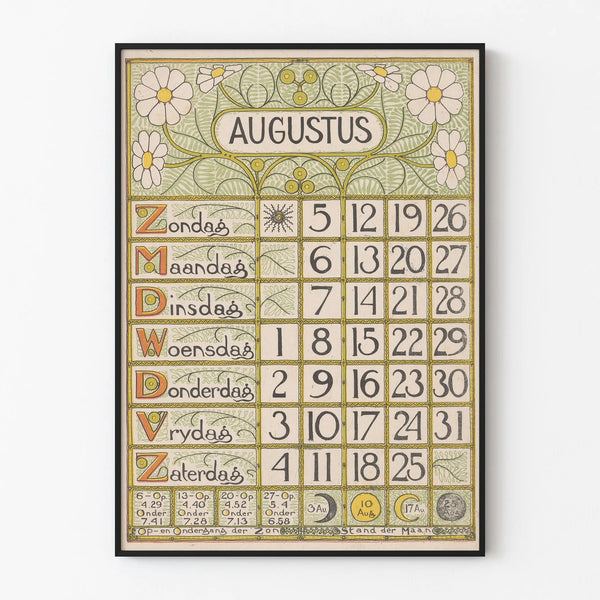 Auguste 1900 vintage style Art Nouveau wall calendar