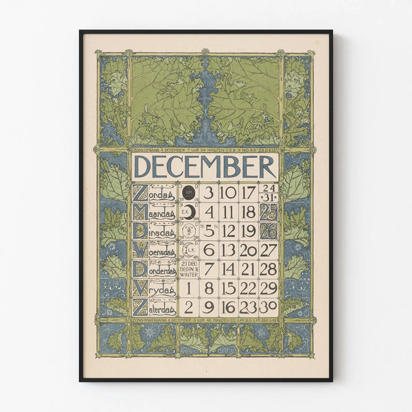 Vintage December Calendar Poster 1899 - Elegant Wall Decoration