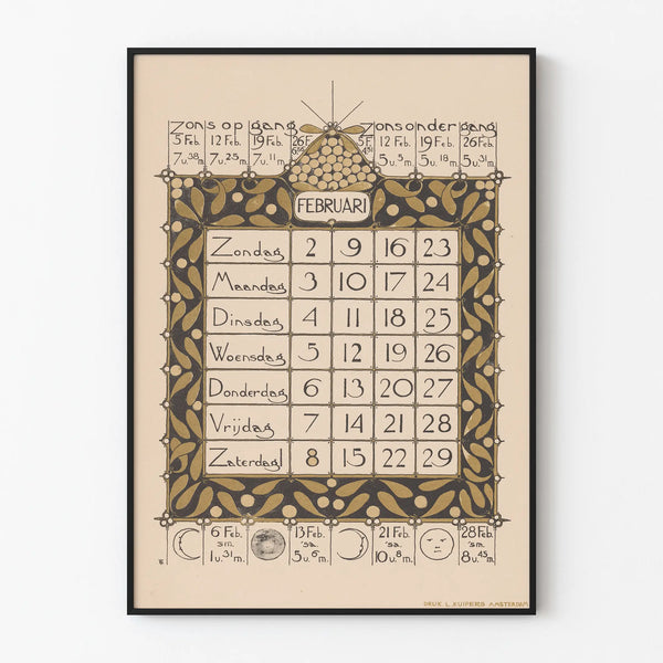 February 1896 Calendar Poster - Vintage Wall Decoration