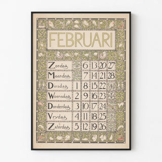 February 1898 Art Nouveau Style Calendar Poster
