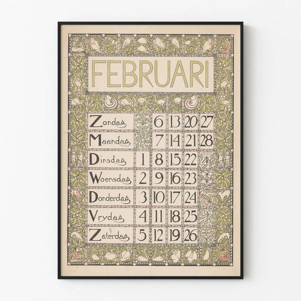 February 1898 Art Nouveau Style Calendar Poster