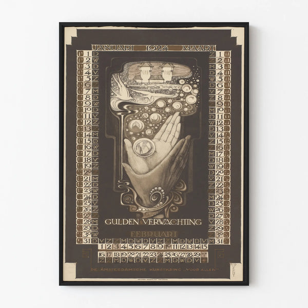 1924 Calendar Poster – January to March – Vintage Wall Decoration