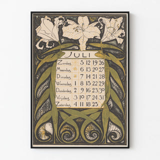 July 1896 Art Nouveau Style Wall Calendar Poster