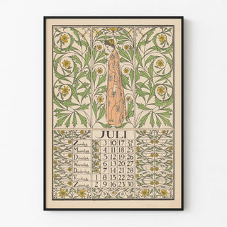 Art Nouveau Calendar Poster July 1898 Floral Wall Decoration