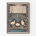 Vintage calendar poster June 1896 with herons and floral patterns