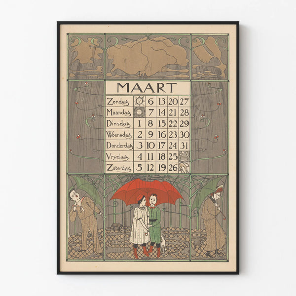 Vintage March Calendar Poster for Wall Decoration