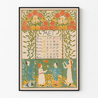 Poster Calendar May 1896 - Vintage Floral Illustration