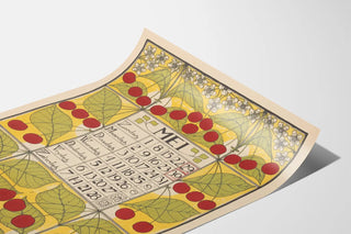 Decorative Calendar Poster May 1898 with Cherries and Leaves