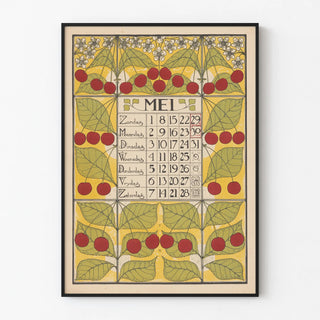 Decorative Calendar Poster May 1898 with Cherries and Leaves