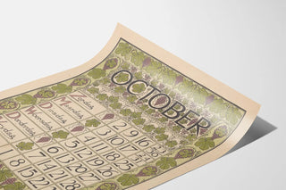 Vintage October 1898 Calendar Poster with Vineyard Pattern