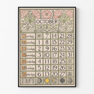 Vintage Art Nouveau October Calendar Poster