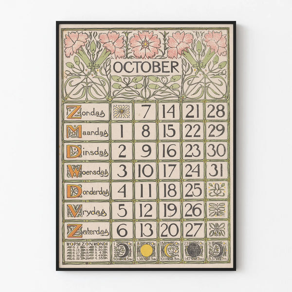 Vintage Art Nouveau October Calendar Poster