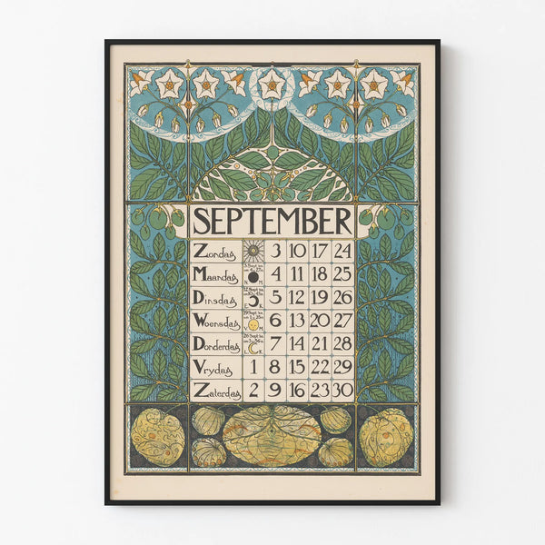 September 1899 Art Nouveau Style Calendar Poster