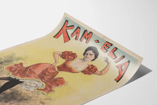 Vintage poster of Kam-Elia dancer in a red dress